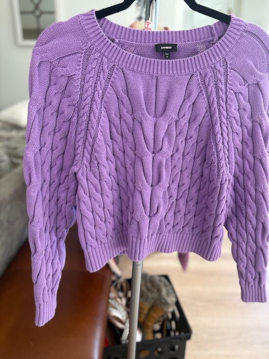 Express Sweaters - Express Women's Chunky Knit Cropped Sweater in Purple Size M 4-8